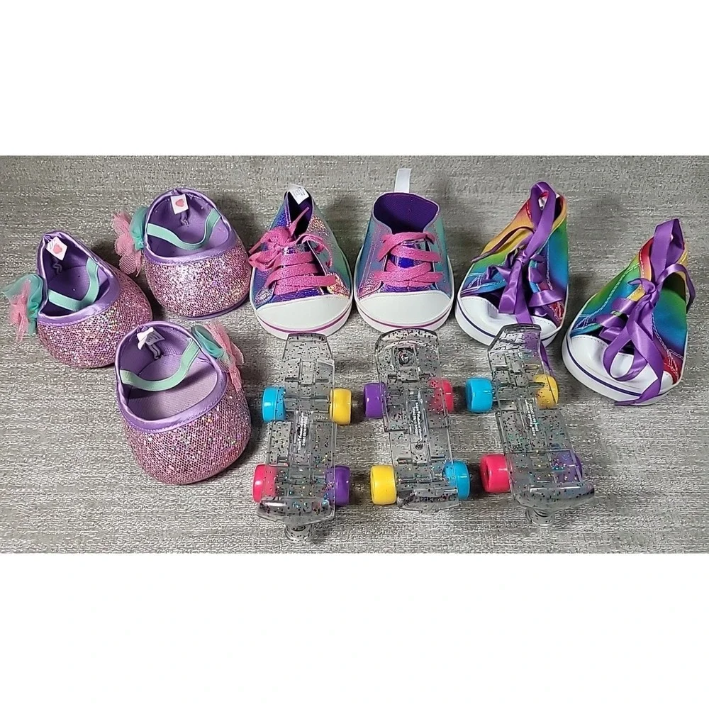 Lot‎ Build A Bear Skates, Sneakers & Slippers Glitter Rainbow Bows